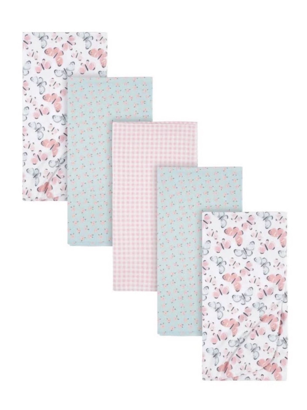 Baby Butterflies & Gingham Flannel Sheet Set - Pink & Light Blue